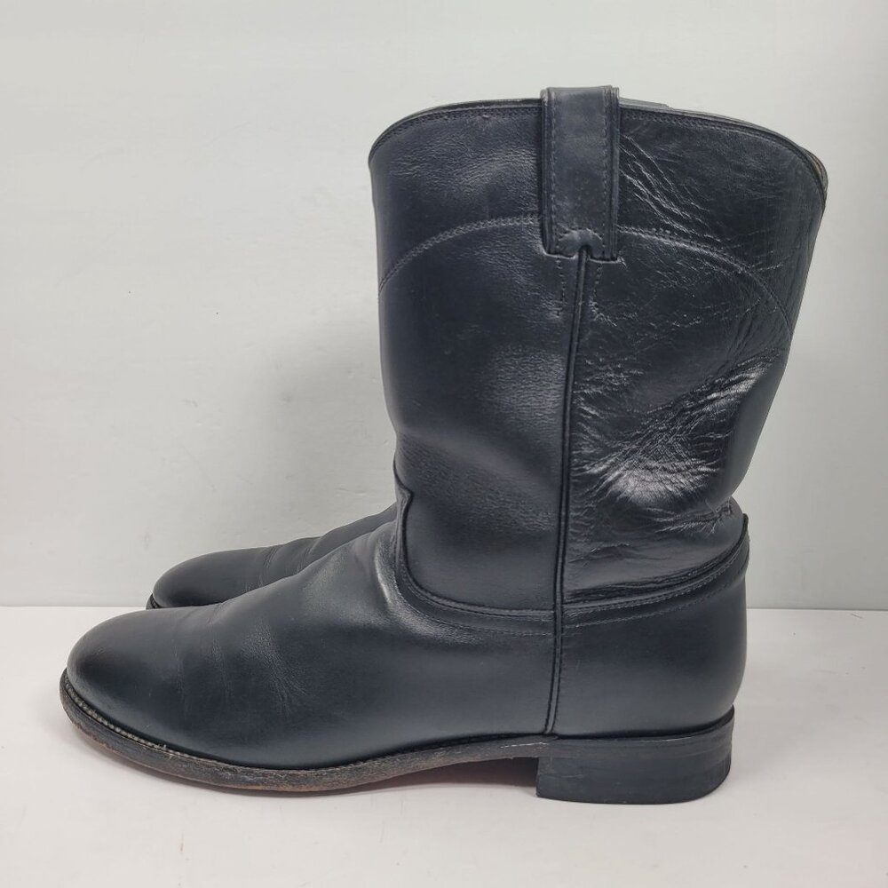 Justin Jackson 10" Roper Men's Black Leather Western Cowboy Boots US Size 13B - Picture 2 of 11